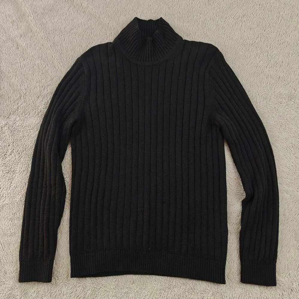 Banana Republic Cozy Turtleneck Sweater Men's M Black Ribbed Mockneck NWT